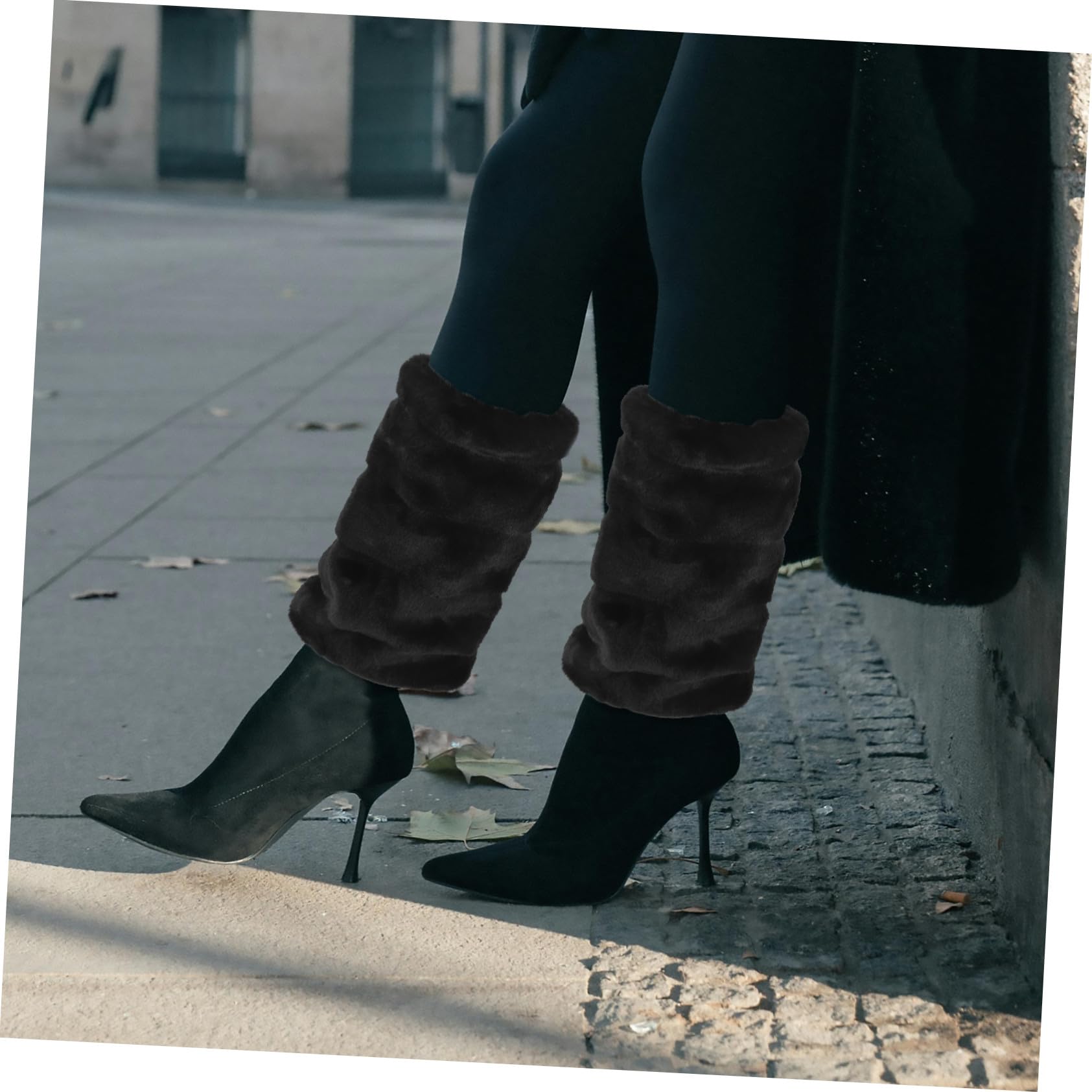 ORFOFE Scaldamuscoli Lunghi in Faux Rabbit Fur Donna 1 Paio | Colore Nero, 30cm di Lunghezza, Copriscarpe per Look Stivali, Adatti a Clima Freddo