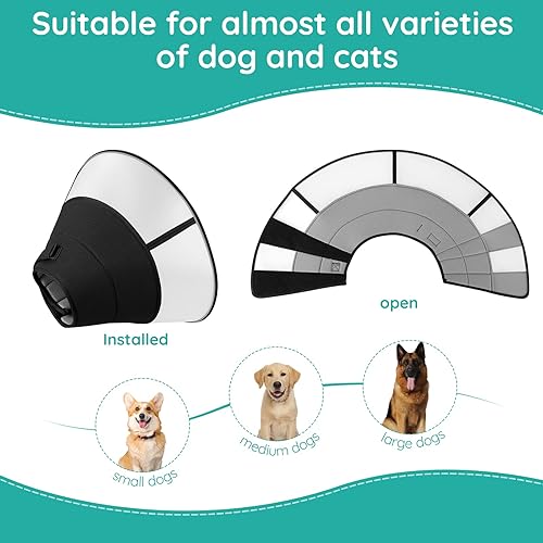 Miniatura 7 de Laetipet Collar de cono suave para después de la cirugía, conos transpirables para perros y gatos grandes, medianos y pequeños, cómodo collar para