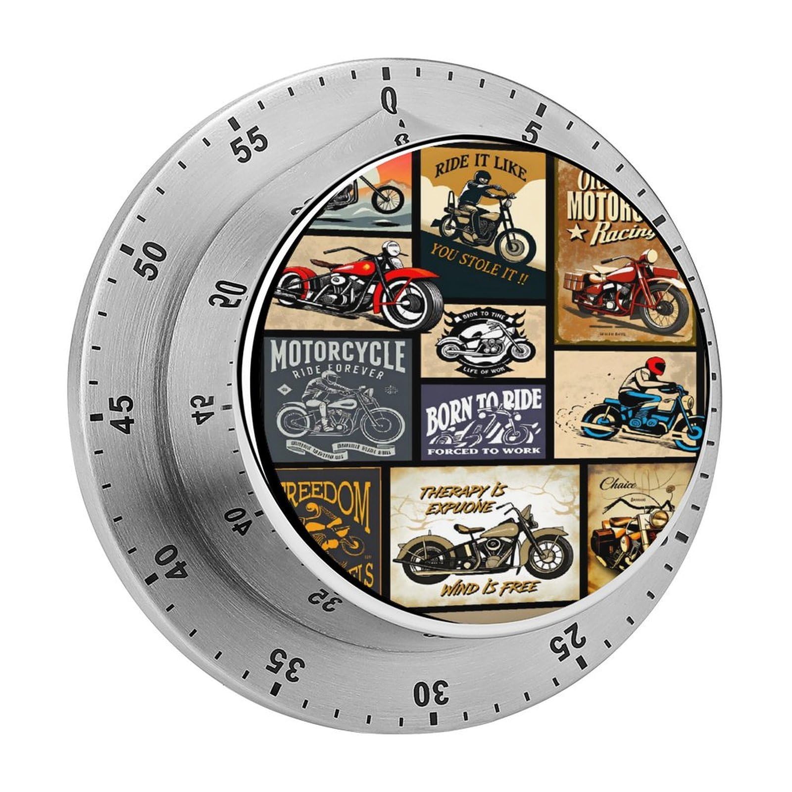 Retro Motorcycle 60 Minute Wind Up Timer,Visual Mechanical Magnetic Timer with Loud Alarm for Kitchen