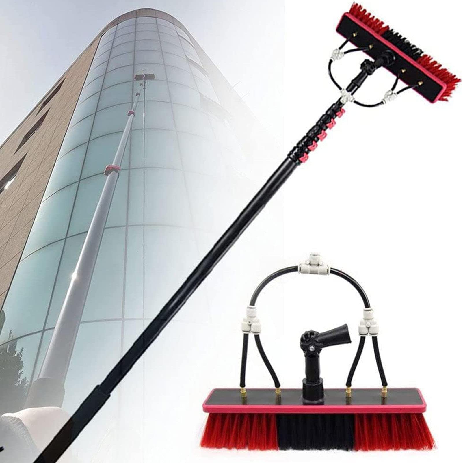 GTHTUHFD 18Ft Water Fed Window Cleaning Pole Kit With 4-Hole Brush Head Ideal For Solar Panel & Photovoltaic Cleaning Durable Window Cleaning Equipment 55Cm Brush,30cmbrush-18FT/5.4M