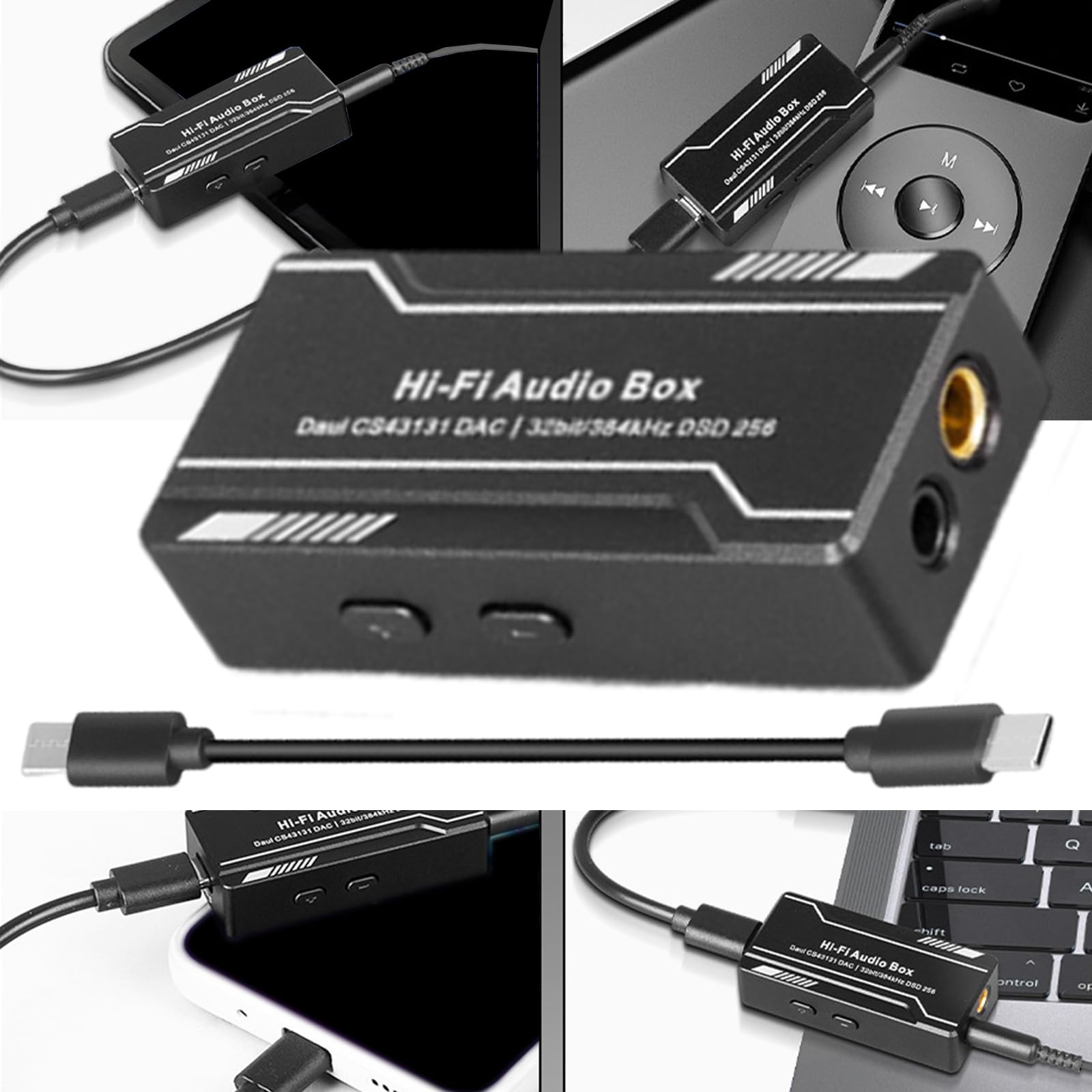 USB C to 3.5mm 4.4mm Headphone Amplifier HiFi Earphone Sound Amplifier 32bit 384kHz CS43131 Sound Adapter Dongle Box