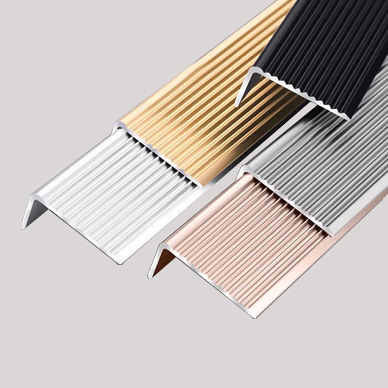 Grau Treppenrand Nase Trim -L-Form Aluminium Treppe Schritt Laufstufen 90cm，mit Anti-Rutschstreifen,Erheben Sie Ihr Wohnzimmer Treppe Design(Gold,90cm L 100mm*30mm)