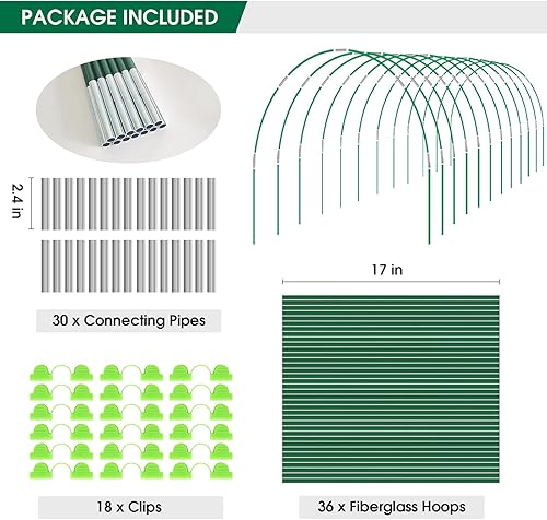 Miniatura 7 de 72 aros de jardín para camas elevadas, 12 juegos de aros de invernadero de 8 pies, túnel de cultivo, marco de aros de jardín de fibra de vidrio