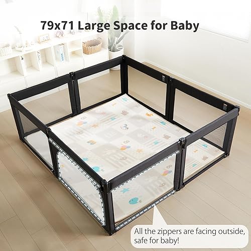 Miniatura 6 de Corralito plegable y ajustable de forma y tamaño para niños pequeños, corralitos grandes de 79 x 71 pulgadas de malla de seguridad plegable para