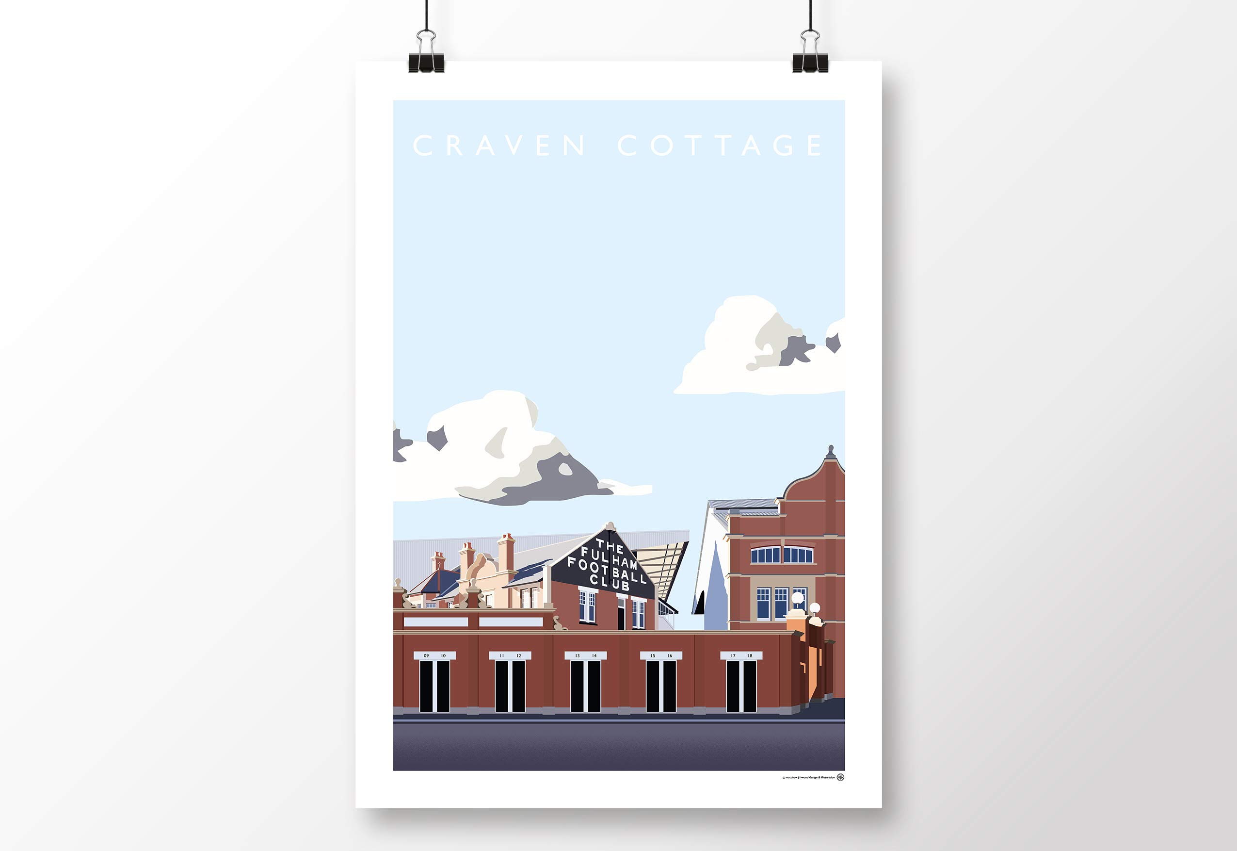 Affiche Craven Cottage au format A3 illustration premium du stade du Fulham FC art mural