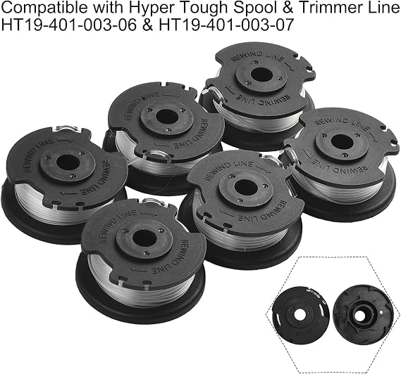 6 Pack Trimmer Spool for Hyper Tough, 0.065 x 16.4ft Line, Compatible with HT19-401-003-06/07, HT21/HT22 20V