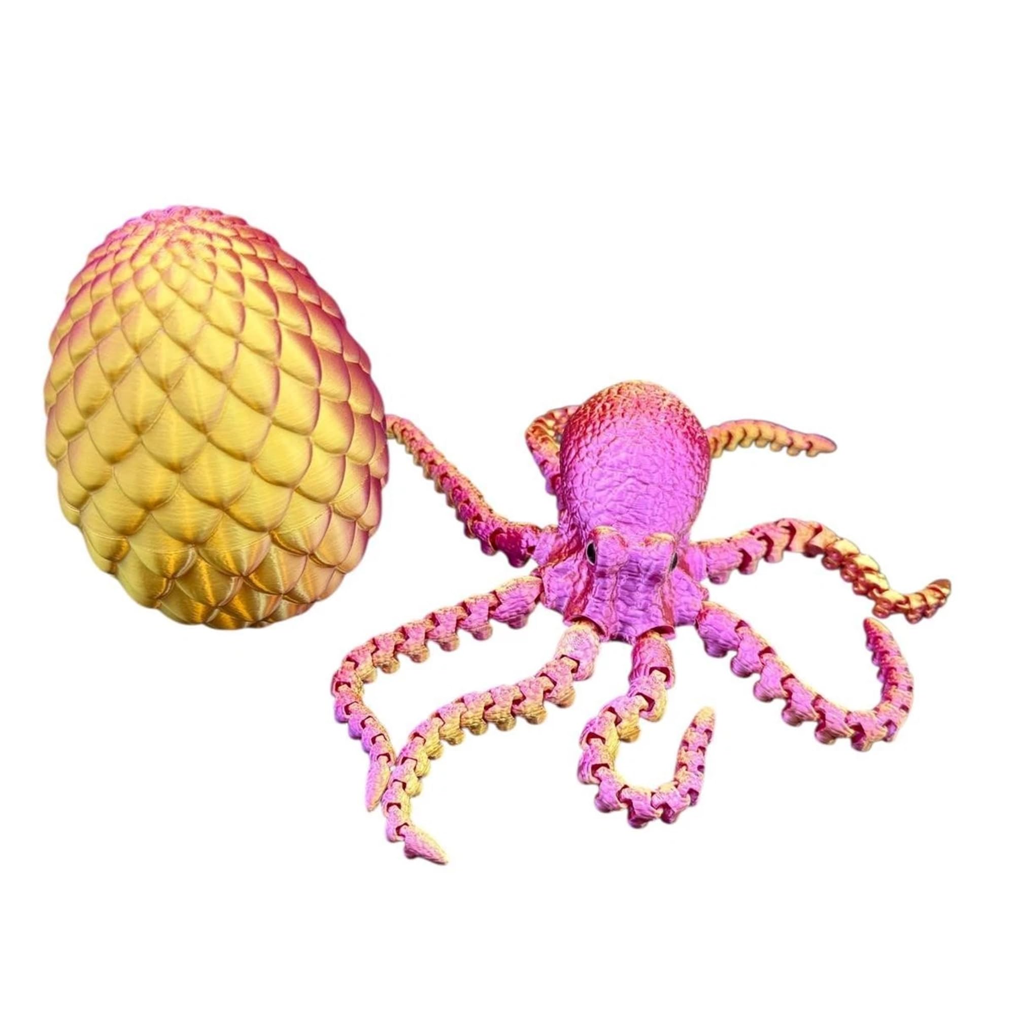 3D Printed Octopus Figure – Flexible Articulated Sea Creature Toy with Movable Tentacles for Interactive Play, Poseable Marine Animal Model, Collectible Desk Decor for Kids & Adults - Pink Gold