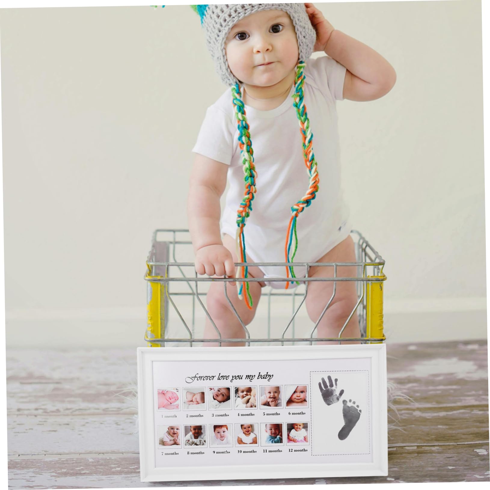 Marco de Fotos para Bebés 12 Meses Huellas y Crecimiento