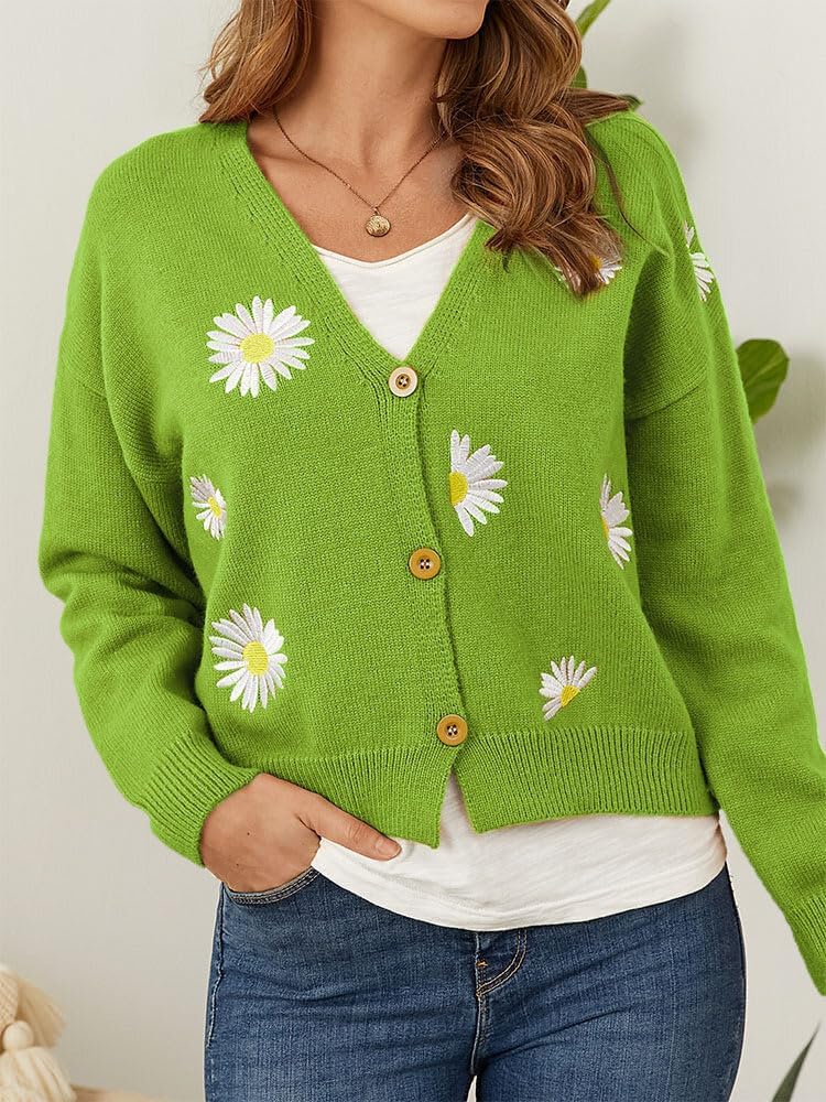 Loose Knit Sweater Cardigan for Women Fall Winter Casual Long Sleeve V-Neck Open Front Button Cropped Sweaters