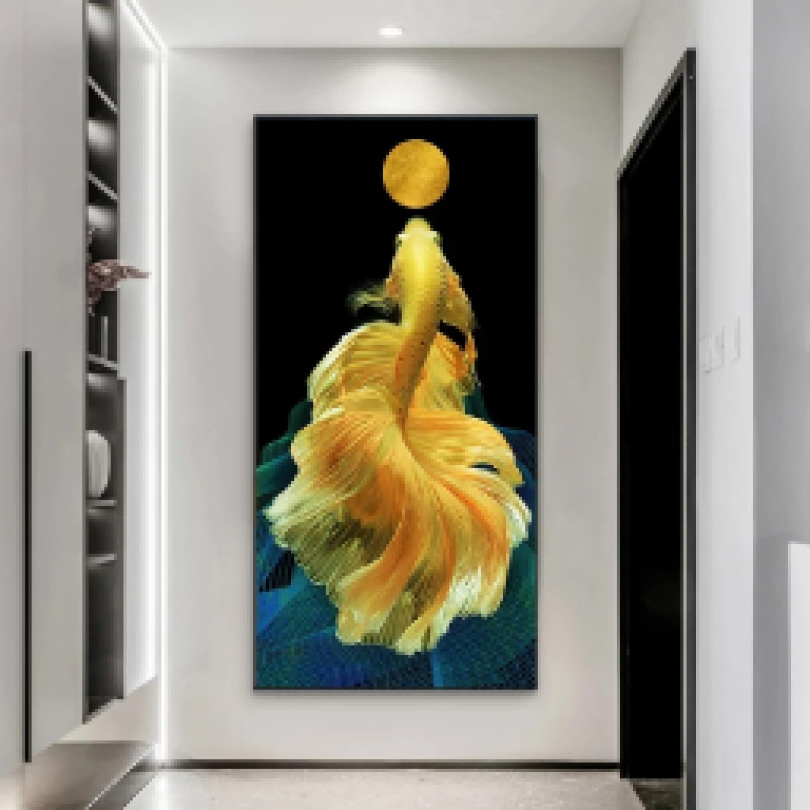 LMAIWANG Quadro su tela con pesce koi dorato, Feng Shui, carpa, coda di pesce, poster e stampe, moderno, decorazione da parete, cornice 70x140 cm