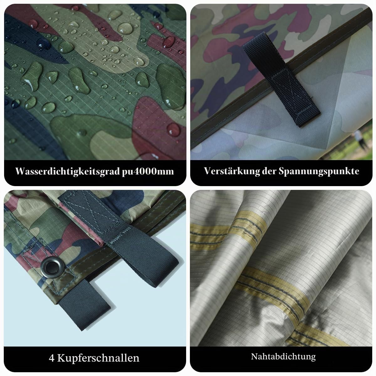 Tarp 4x4 Wasserdicht Multifunktionales Zeltplane Ultraleicht Tarpaulin mit ösen Schutz Sonnensegel für Hängematte,Wandern Picknick Outdoor