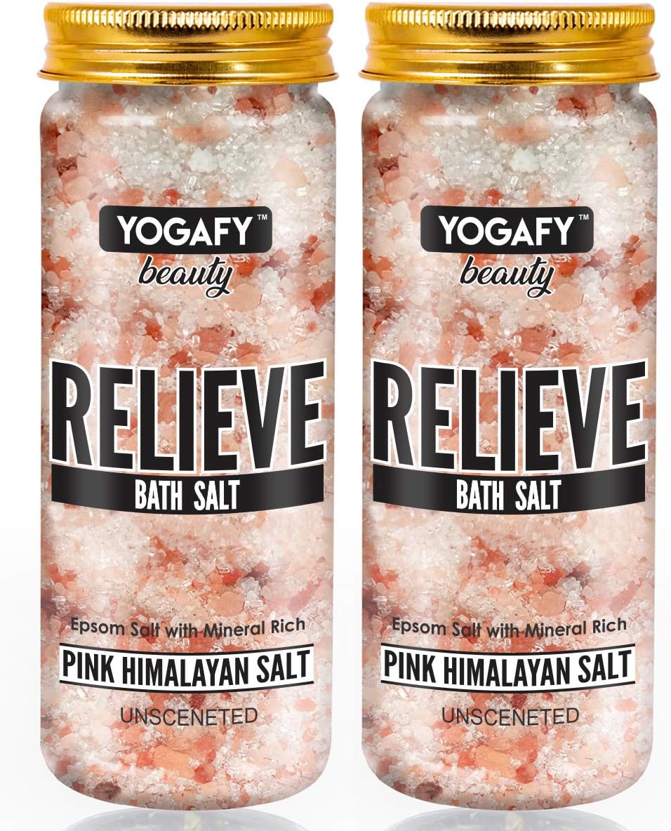Relieve Bath Salt- Pure Epsom Salt With Pink Himalayan Salt Crytals (700 Gram) | Relieves Pain & Relax Muscles | Made with Natural Ingredients | 350g Pack of 2