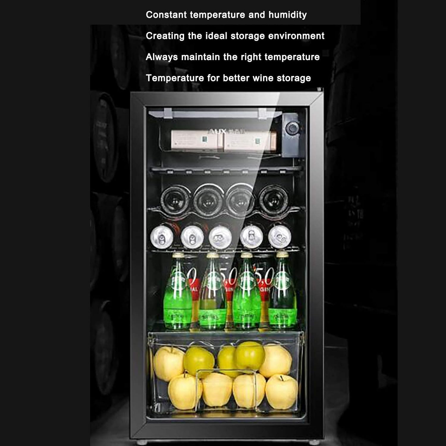 95L Compressor Wine Cooler Refrigerator Freestanding Quiet Operation Wine Fridges Cellar Digital Touch Display Finish Auto-Defrost Tempering Glass Door
