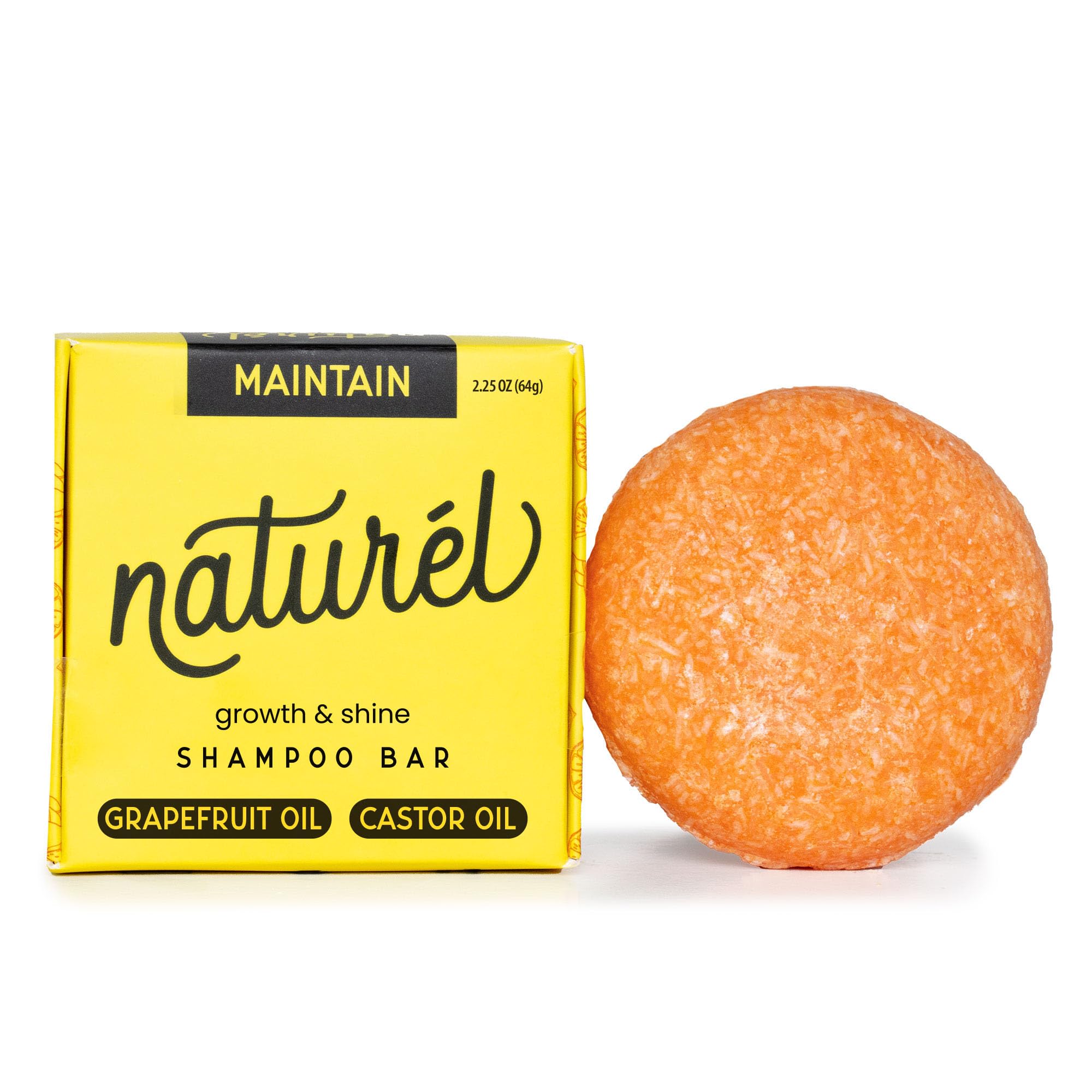 Naturel Maintain Shampoo Bar with Castor Oil and Grapefruit Oil for Hair Growth and Shine, Vegan, Zero Waste, Cruelty Free, Made in USA