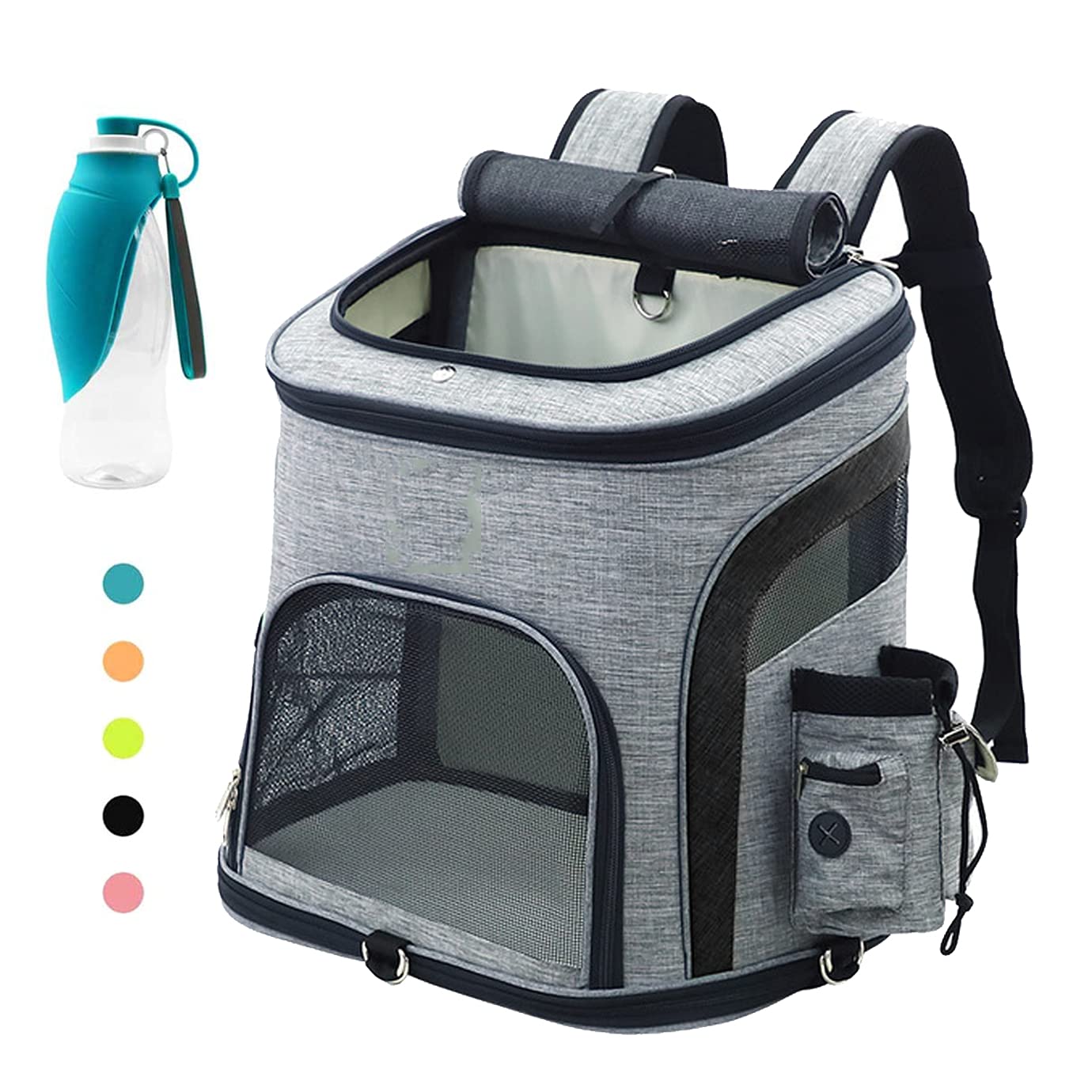 Sac à dos de transport pour chat et chien noir en taille L avec gourde intégrée