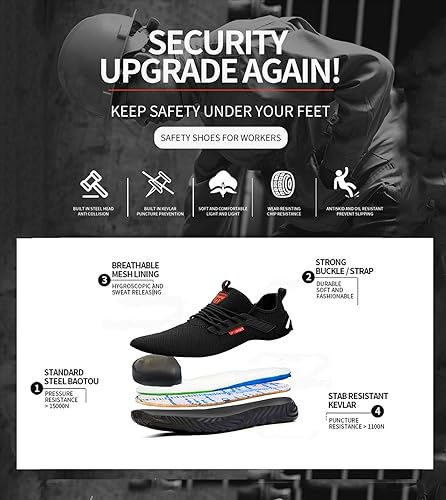 Miniatura 7 de ulogu Steel Toe Sneakers for Men Women Breathable and Lightweight Safety Construction Work Shoe