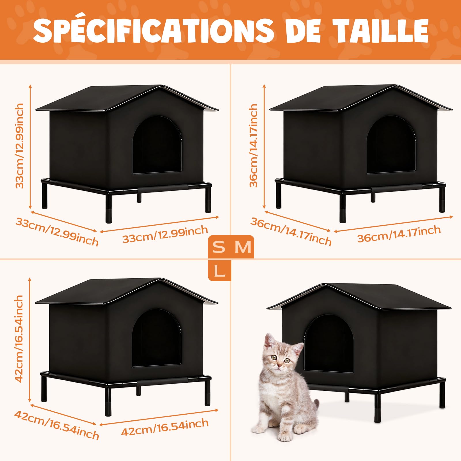 Sharplace Niche d'extérieur pour Chat, Protection pour Animaux de Compagnie, Portable, Chaude et isolée, abri pour Chat, idéal pour l'hiver, pour Une, Noir, L