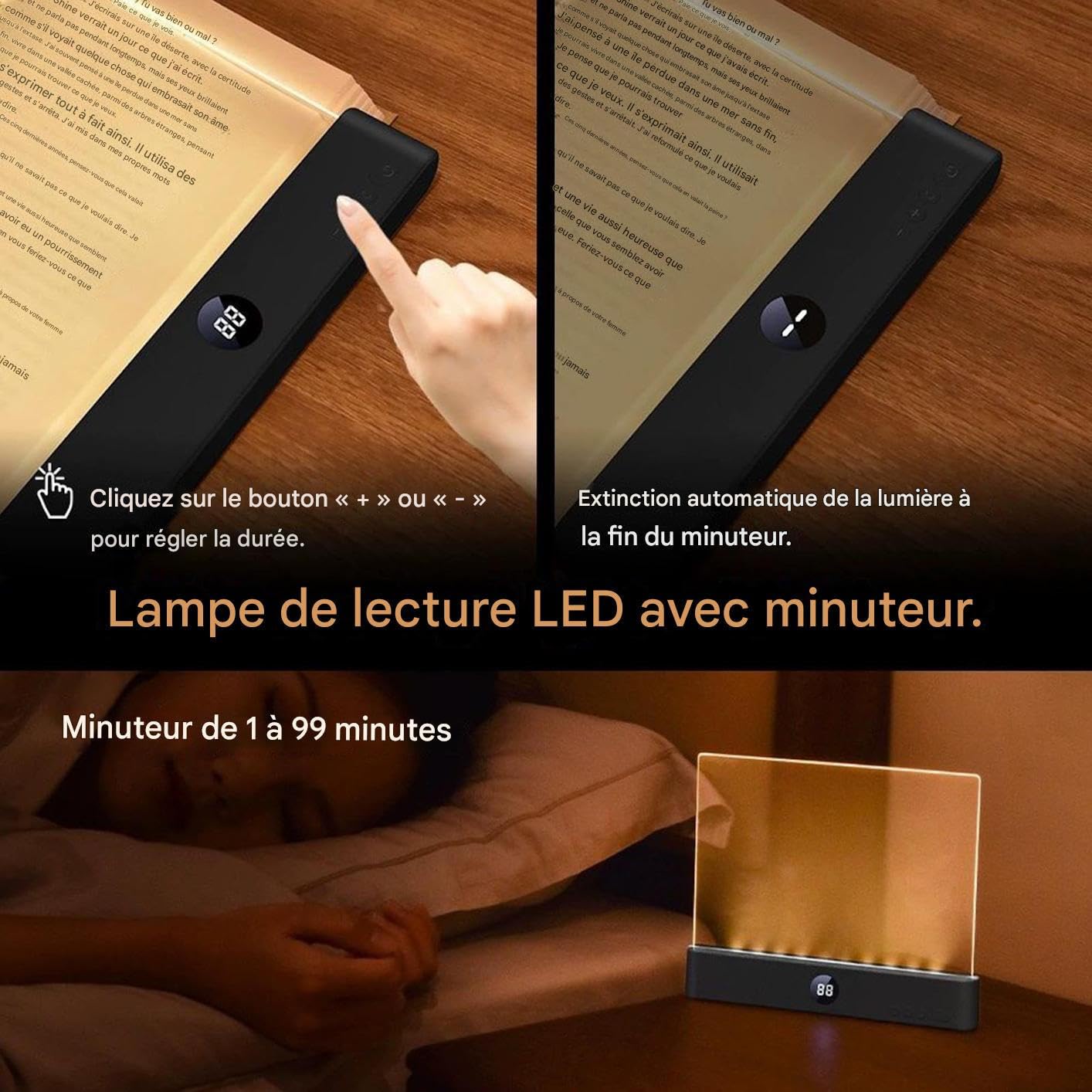 Lampe De Lecture Rechargeable, Lampe De Lecture Portable LED Veilleuse,Lumiere Livre,Veilleuse Wedge Book, Panneau Plat Clair Protecteur Des Yeux - Pour Lecteurs Maison Voyage Dortoir Bureau École