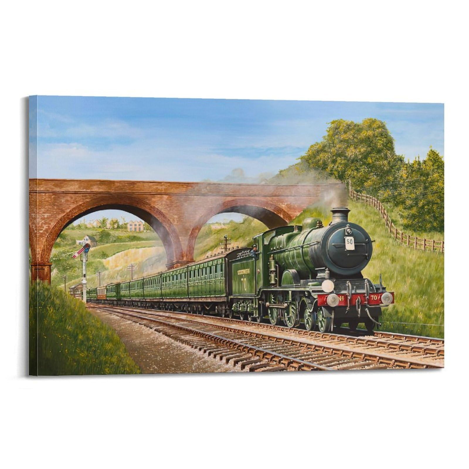 ZSZWHJ Vintage Transport Art Poster Green Train Poster Decorative Painting Canvas Wall Posters And Art Picture Print Modern Family Bedroom Decor Posters 20x30inch(50x75cm)