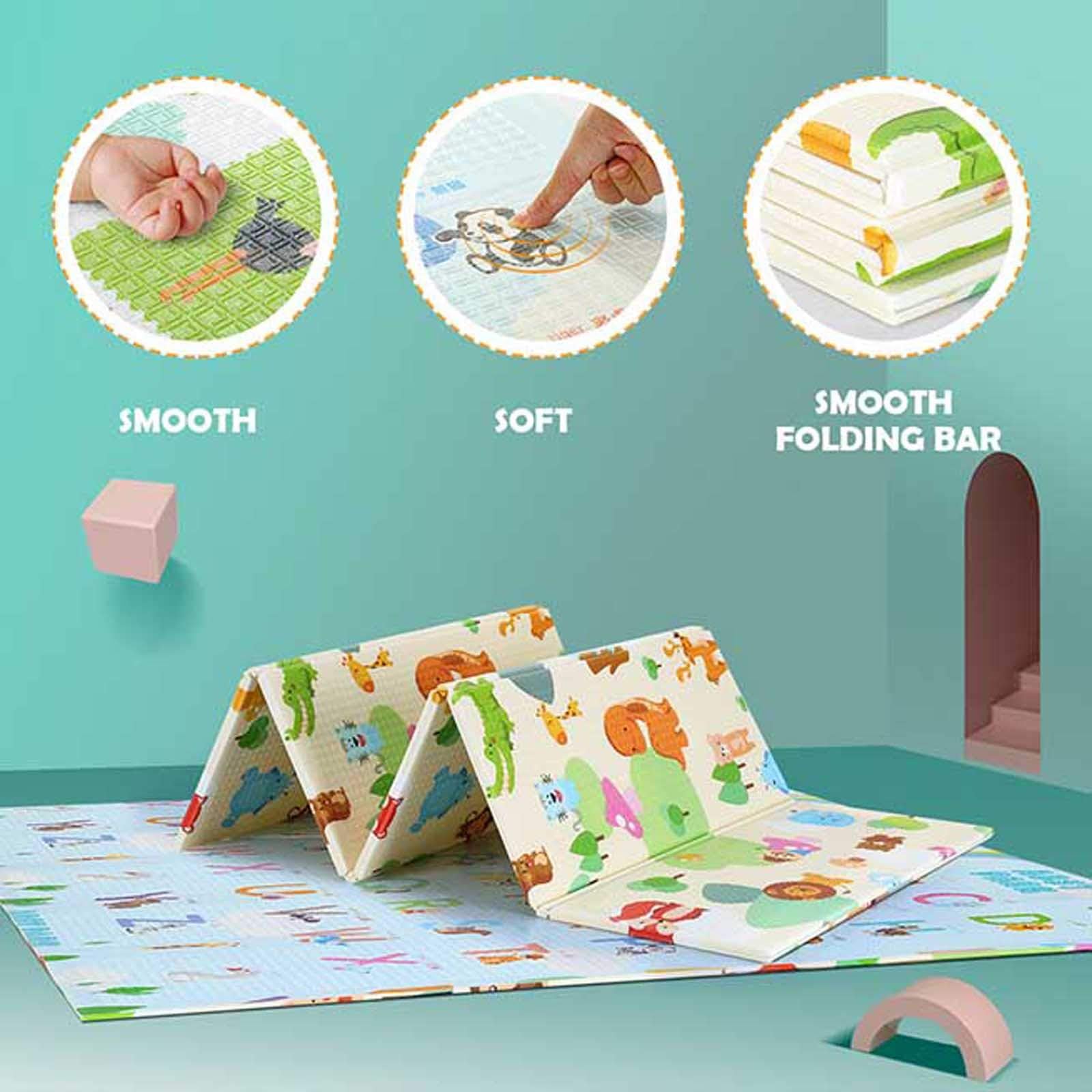 70"x78" Baby Play Mat Folding Playmat, Non-Toxic Non-Slip Crawling Mat for Babies and Toddlers Double-Sided Reversible Waterproof Mat