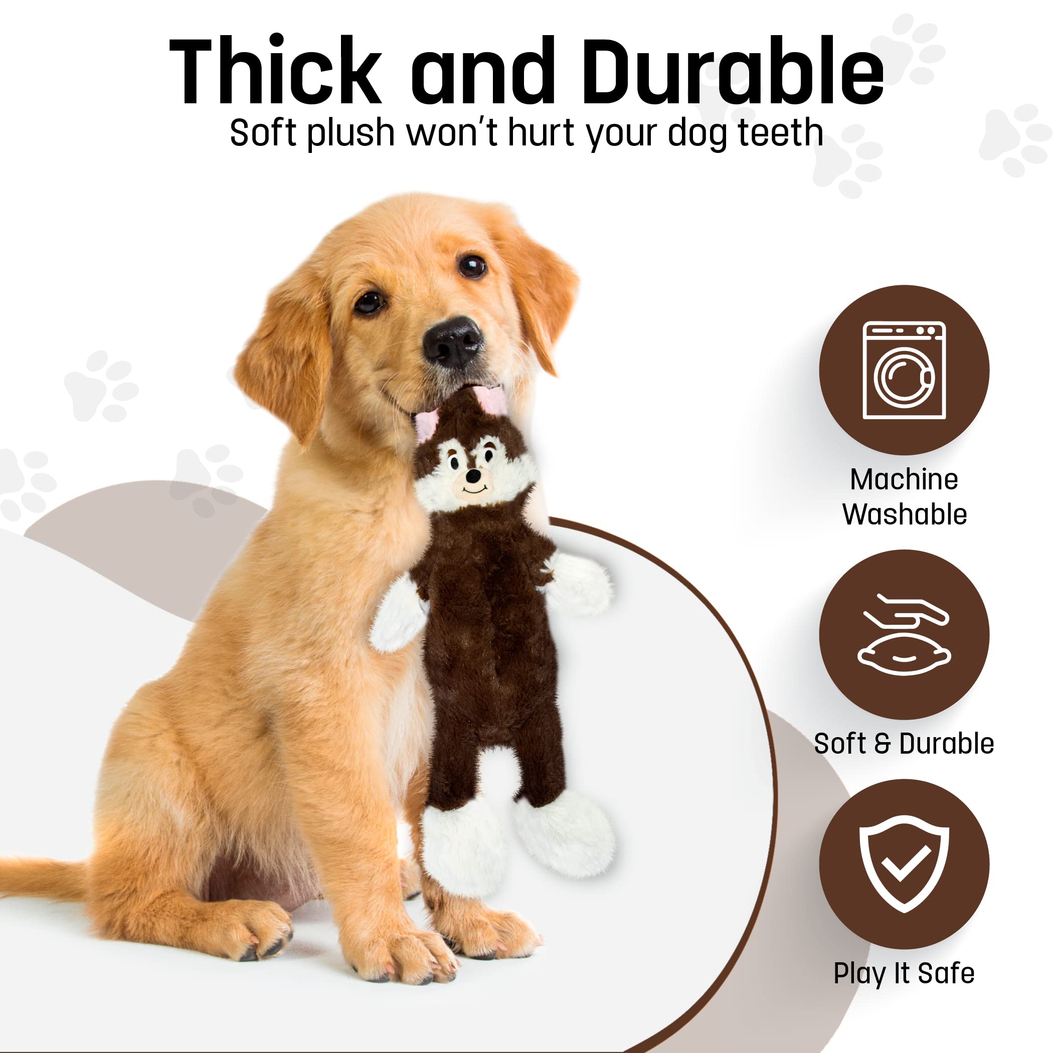 FGA MARKETPLACE Juguete de peluche plano sin relleno ni chirrido, estilo divertido que entretendrá a tu perro durante horas, recomendado para perros pequeños y medianos de 21 pulgadas de largo (mono