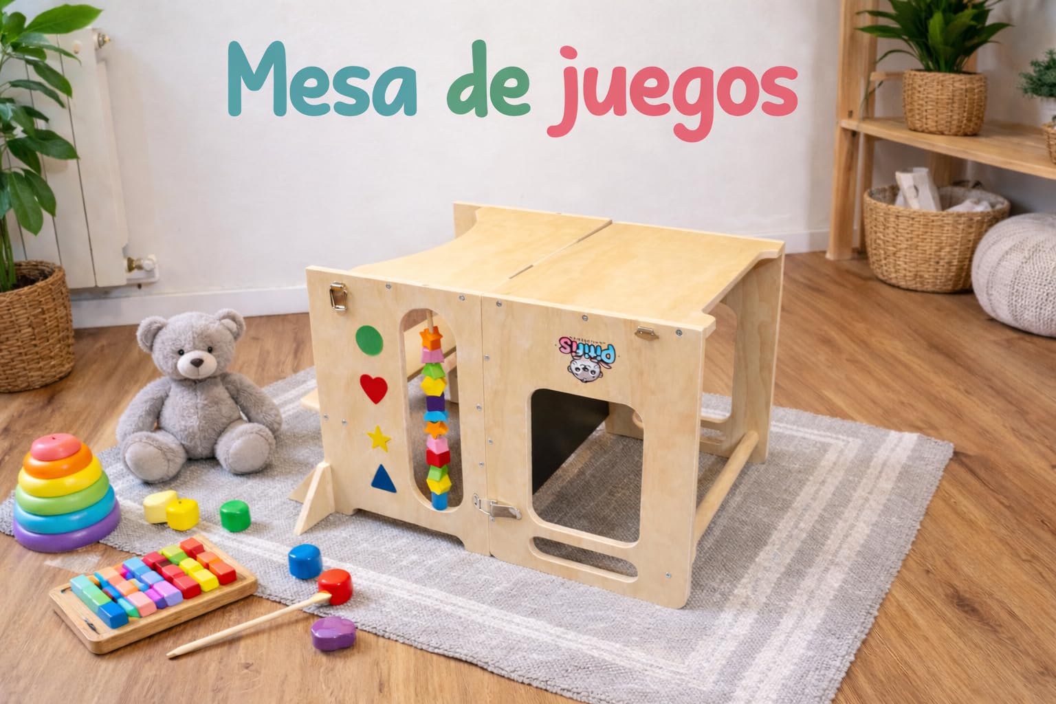 Torre de Aprendizaje Montessori 4 en 1 Pitifis | Torre de Aprendizaje para Niños con Pizarra y Escritorio | Taburete Cocina Infantil de Madera | Diseño Estable y Seguro | 90 x 31 x 45 cm