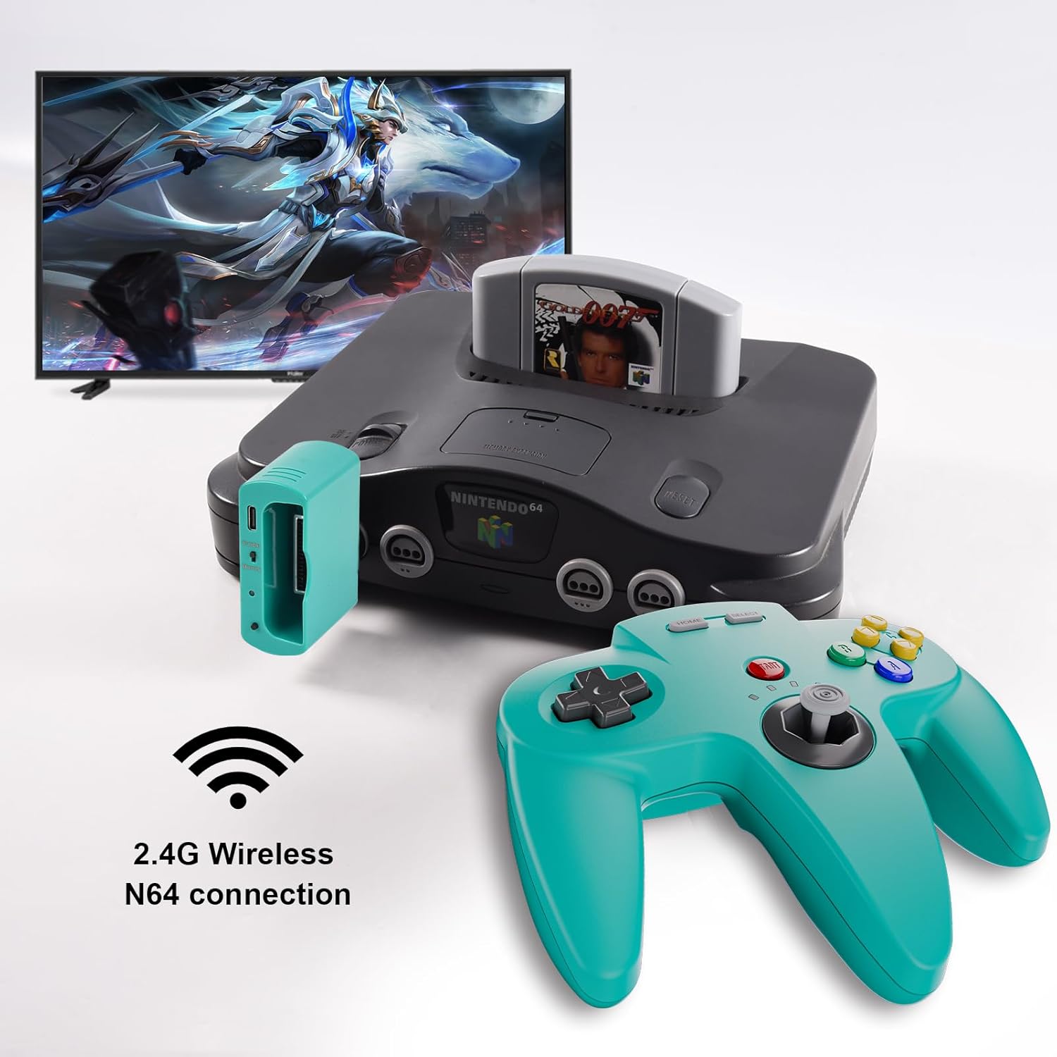 2 Pack N64 Wireless Controller for Switch Online Games, 2.4GHZ Rechargeable Wireless N64 Remote Joystick Game Controller for N64 System Console, MAC, Raspberry Pi, Windows PC(7,8,10,11) Turquoise