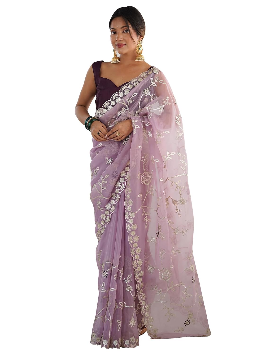 AKHILAM Women's Organza Embellished Saree With Unstitched Blouse Piece (AMIT5050A_DC_Parent) - Review, Price and Buying Guide