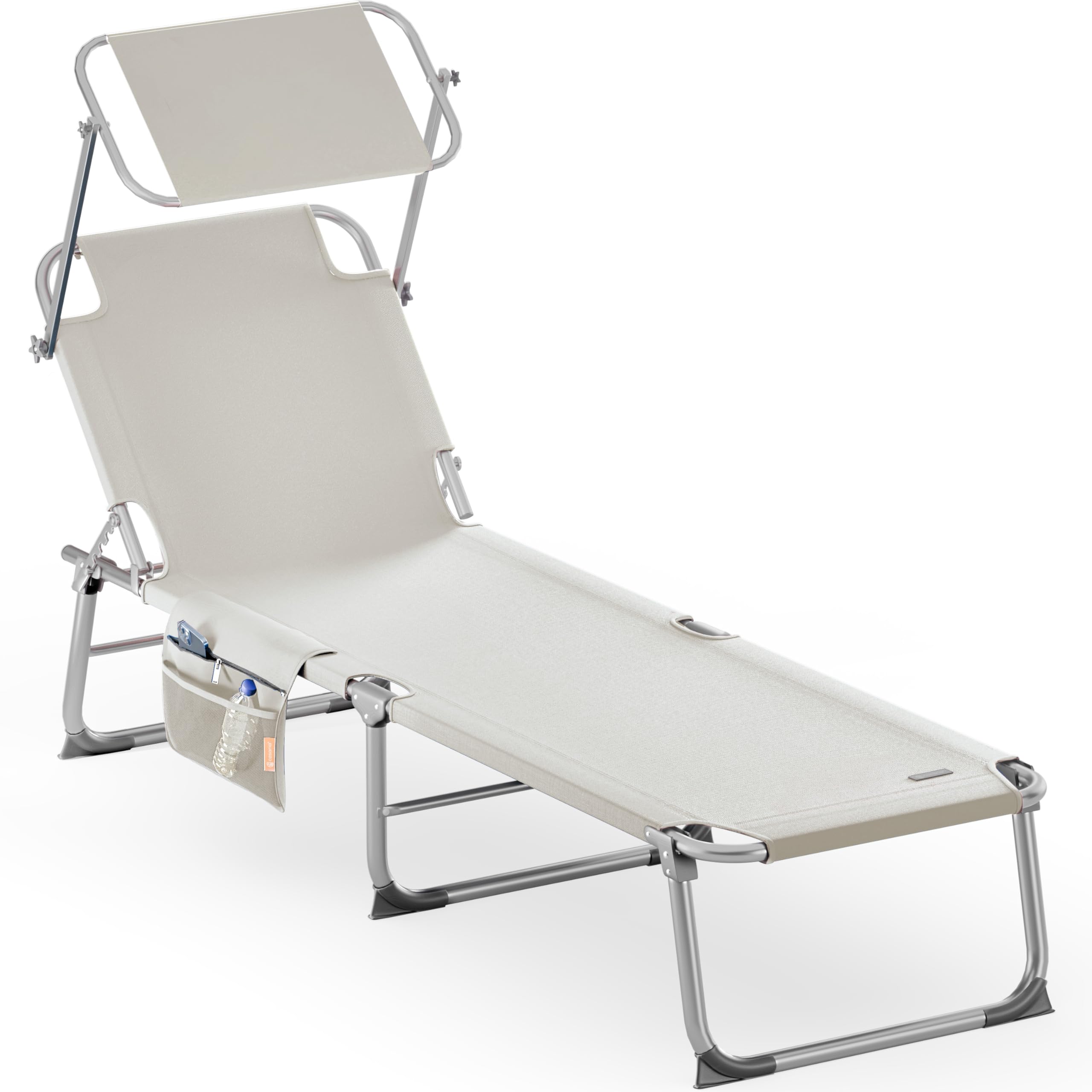 CASARIA® Ibiza Folding Sun Lounger with Adjustable Canopy | Weatherproof Aluminium Frame | Carrying Handle | 190x59x29cm | 150kg Capacity | Garden Beach Shade Bed Compact | Beige