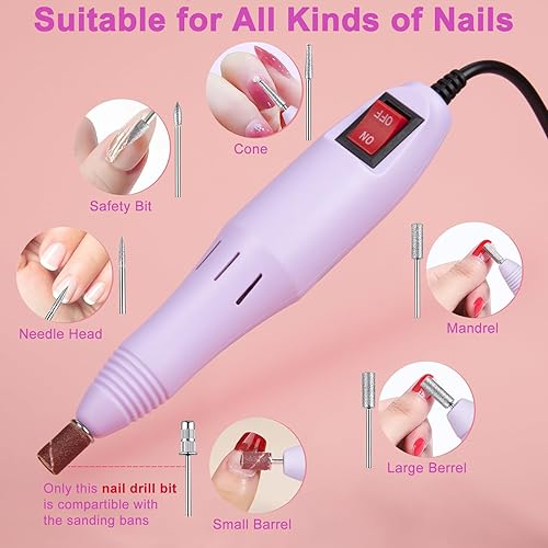 Miniatura 5 de Cadrim Taladro eléctrico de uñas, máquina profesional de taladro de uñas, lima eléctrica de uñas para uñas acrílicas, gel, esmalte de uñas, juegos