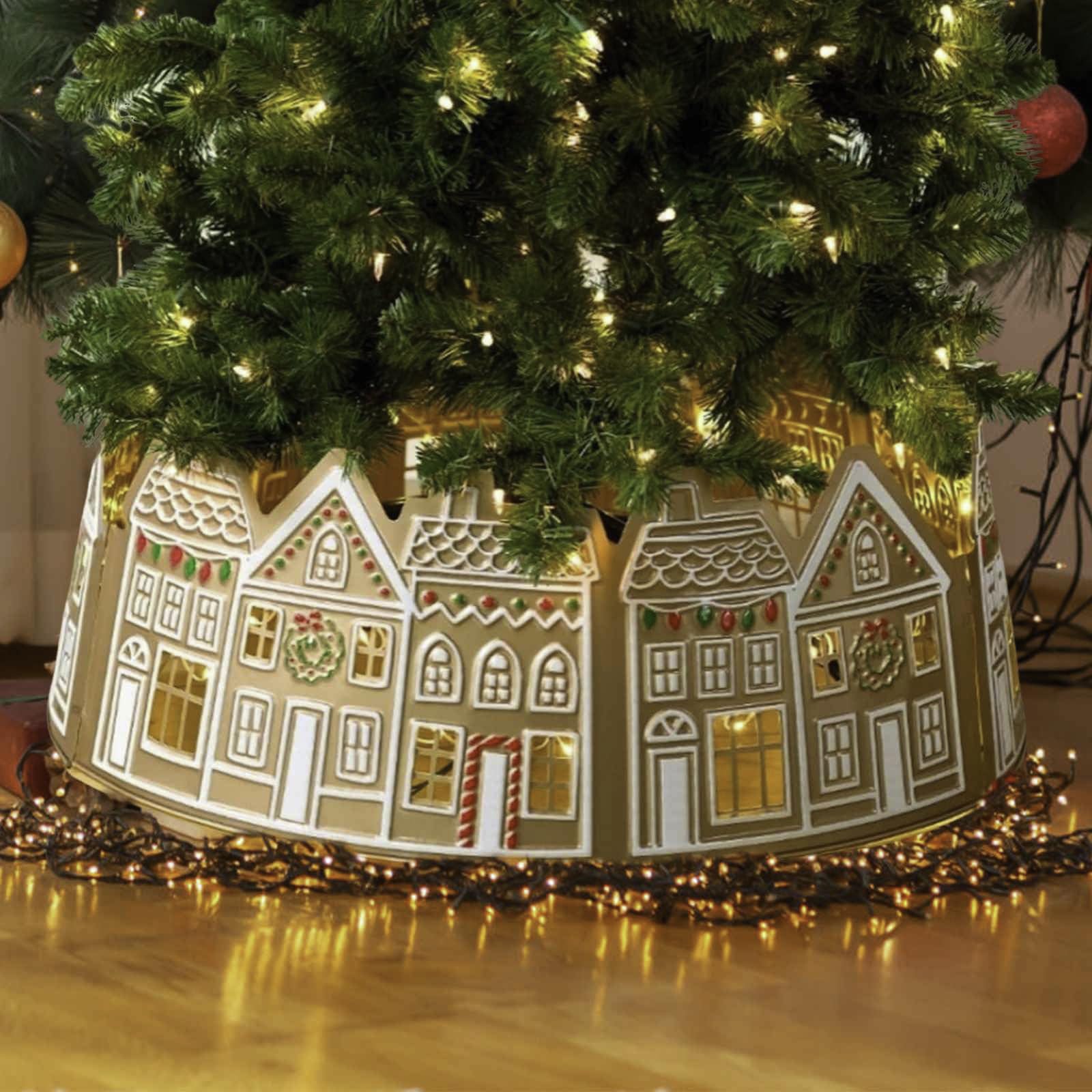 Christmas Tree Skirt With Lights, LED Christmas Tree Gingerbread House Collar, Lighted Christmastree Base Cover, Christmastree Basket Decorations, Decoration Bottom Cover, For Fireplace(26 inches)