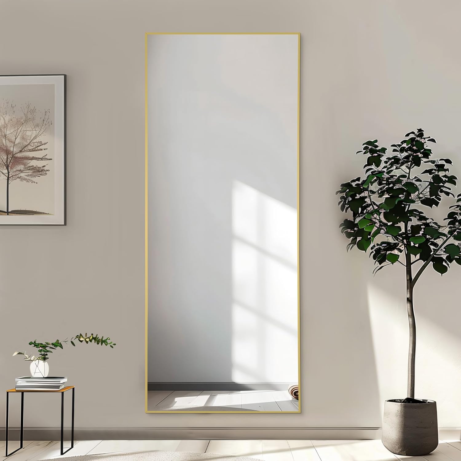 MELOMOIR Gold Mirror Full Length 56"x18" Floor Mirror, Free Standing Mirror Hanging or Leaning, Aluminum Alloy Frame Full Body Mirror for Bedroom Living Room Cloakroom Hallway, Wall Mirror Full Length