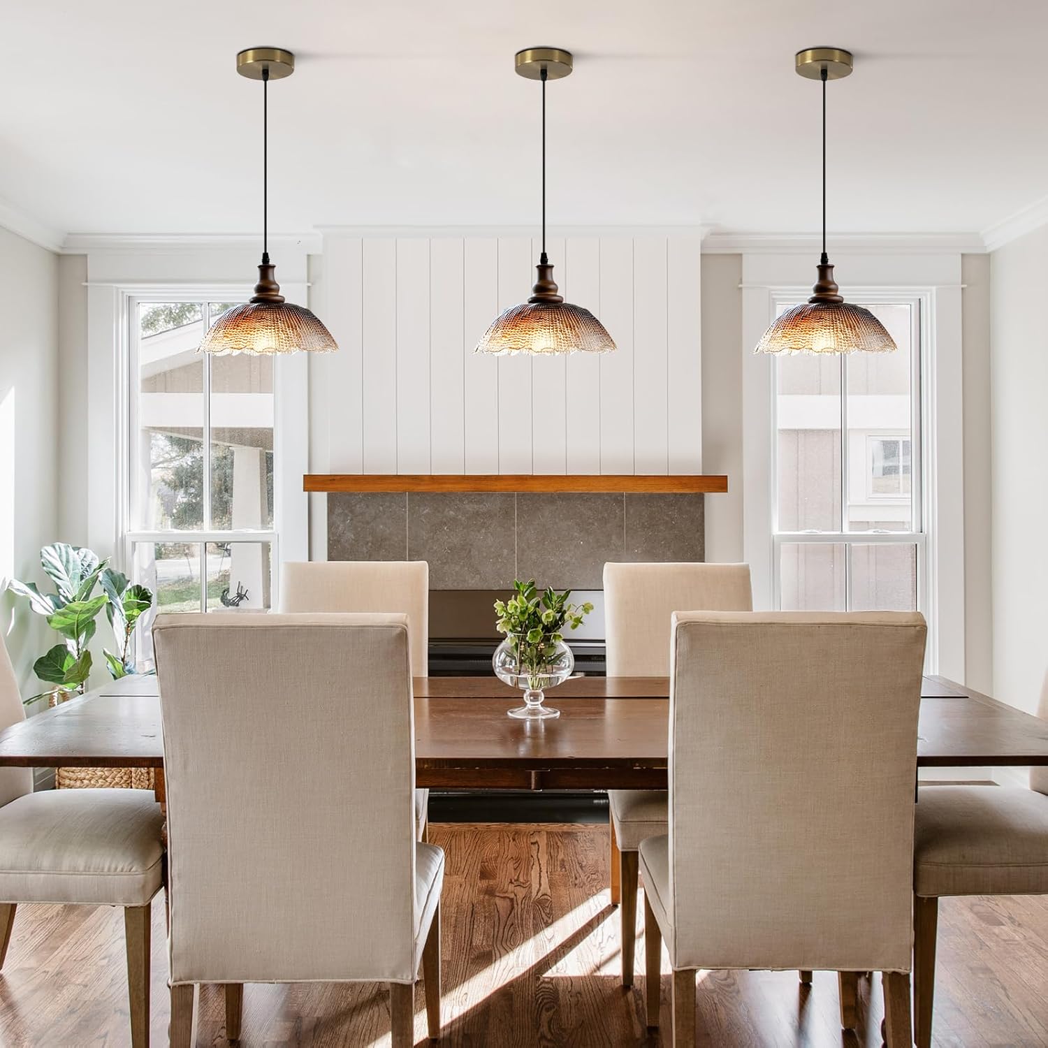 Modern Pendant Lighting, Coffee Gradient Glass Pendant Light Fixtures, 9.1inch 1 Light Wood Hanging Light for Kitchen Island Sink Dining Room