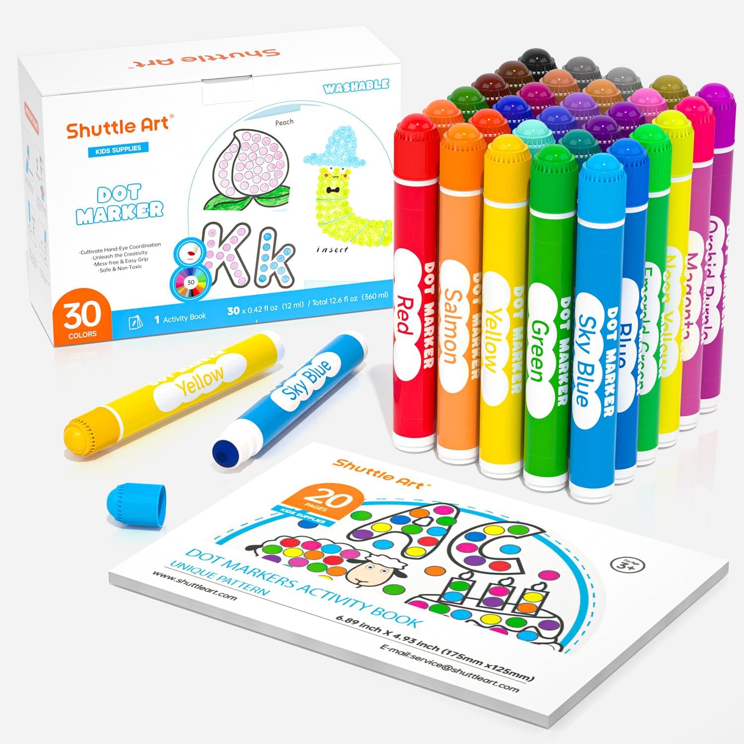 Shuttle Art Dot Markers, 30 Colors Washable for Toddlers