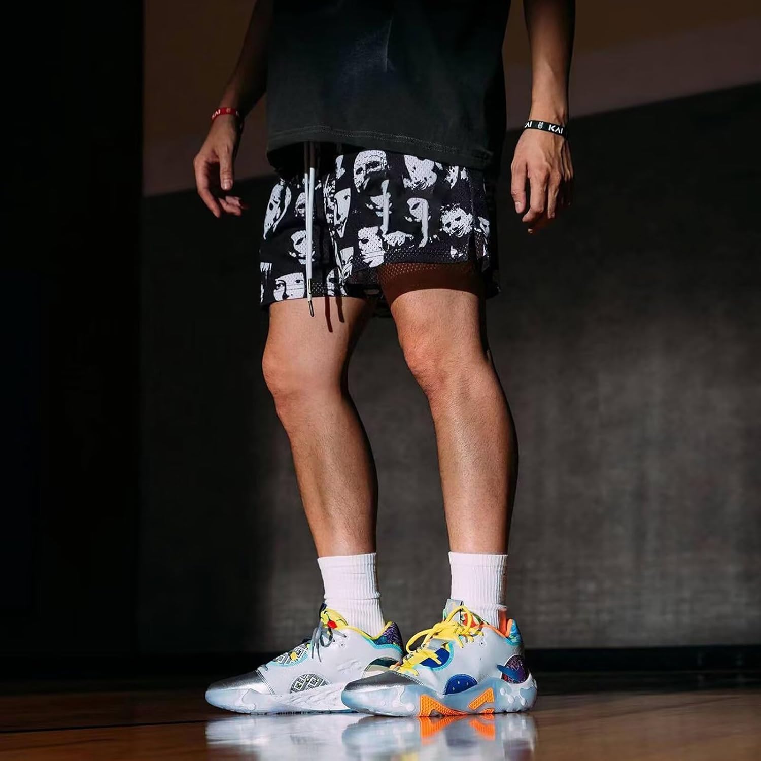 Men's Mesh Basketball Shorts Graphic Print Loose Fit Retro Streetwear Quick Dry Athletic Shorts with Pockets