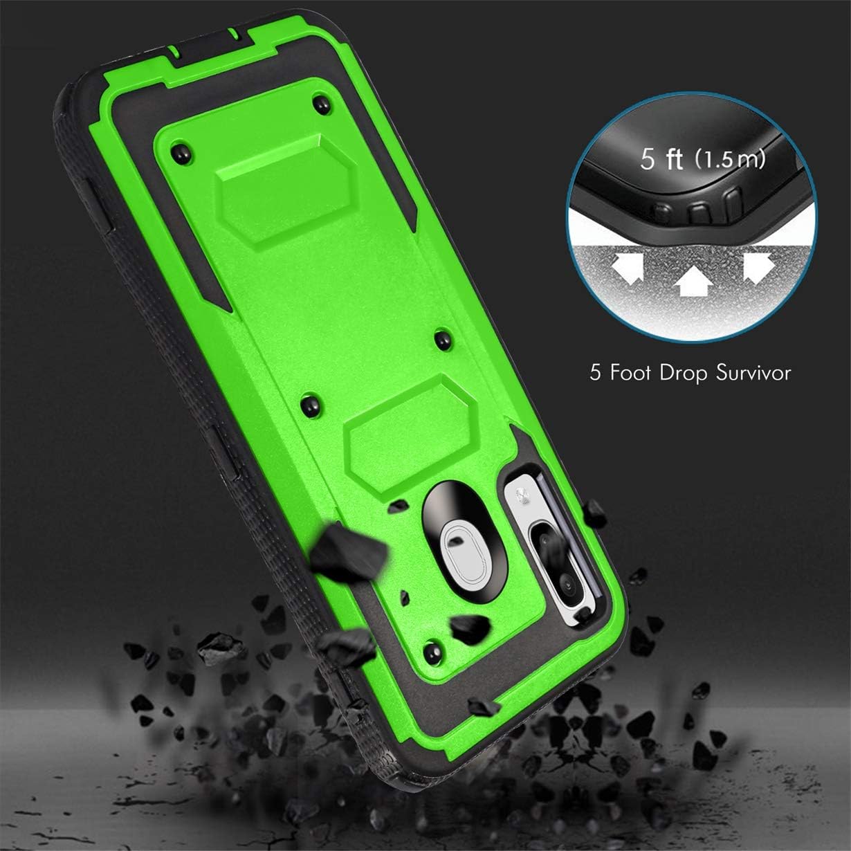Numy Samsung Galaxy A20/A50/A30 Case,[Buit-in Screen Protector][Shockproof] Hybrid Heavy Duty Case with Swivel Belt Clip-Green