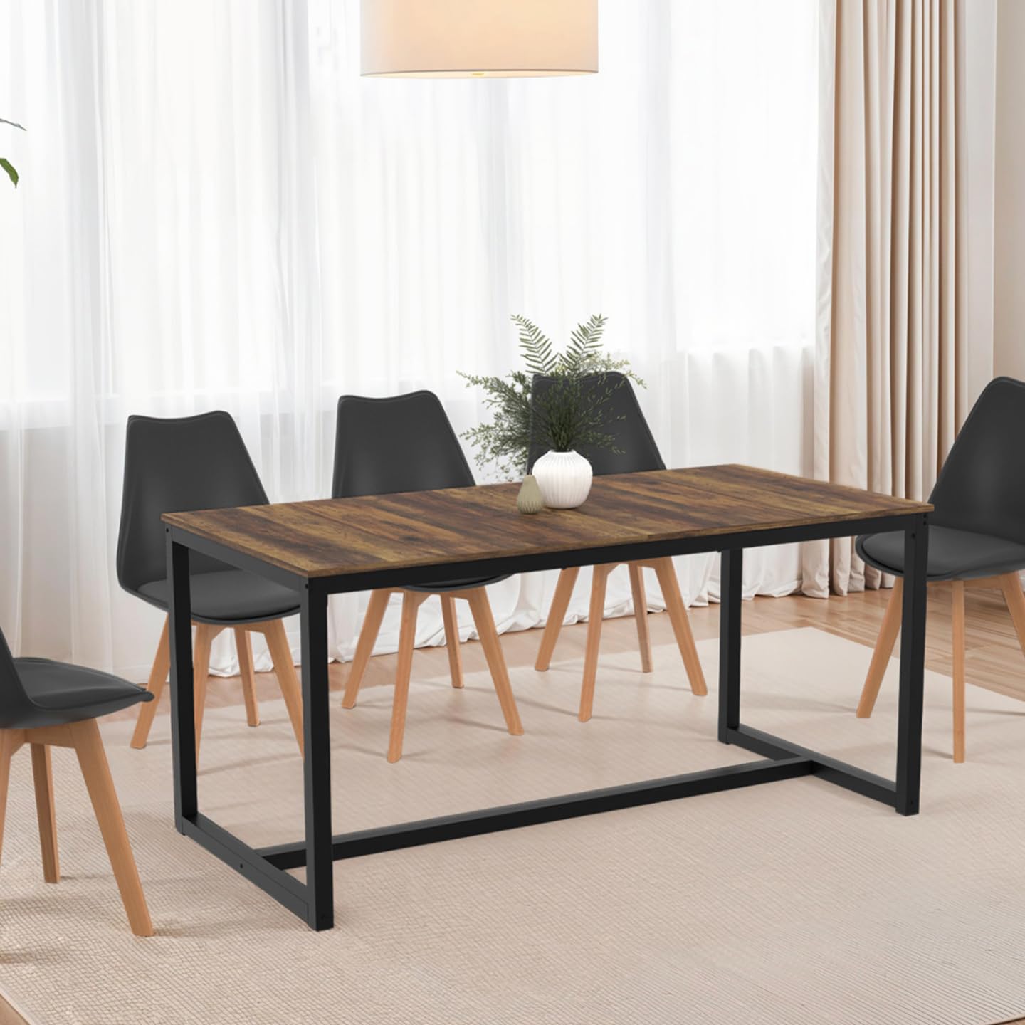 IDMarket - Mesa de comedor extensible rectangular Hawkins 6-10 personas madera oscura 160-200 cm