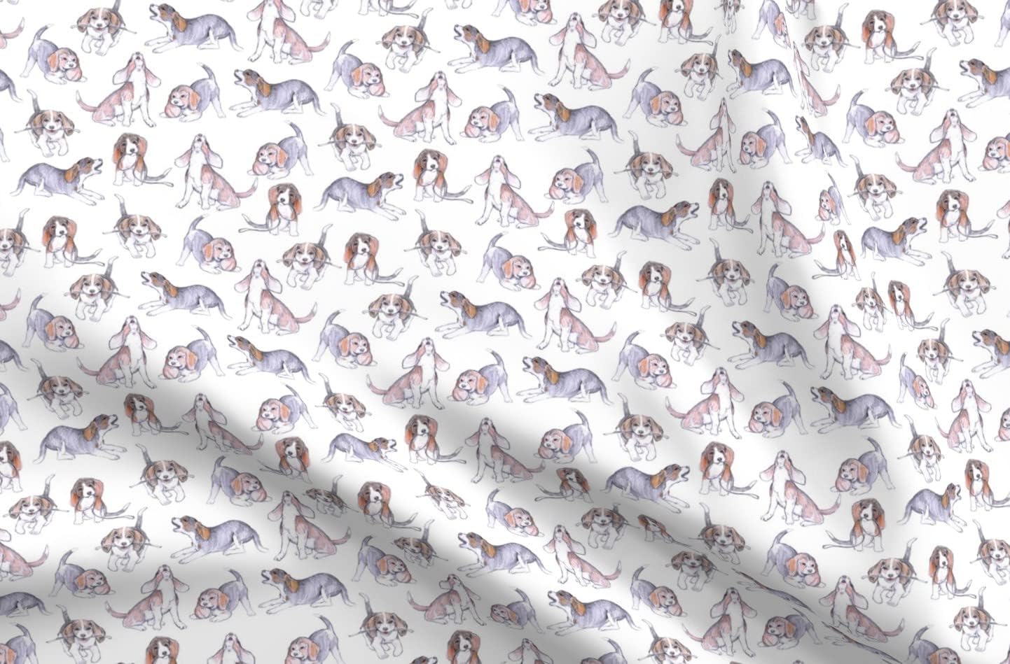 Spoonflower Fabric - Beagle Pups White Puppy Puppies Hound Dog Printed on Minky Fabric by The Yard - Sewing Baby Blankets Quilt Backing Plush