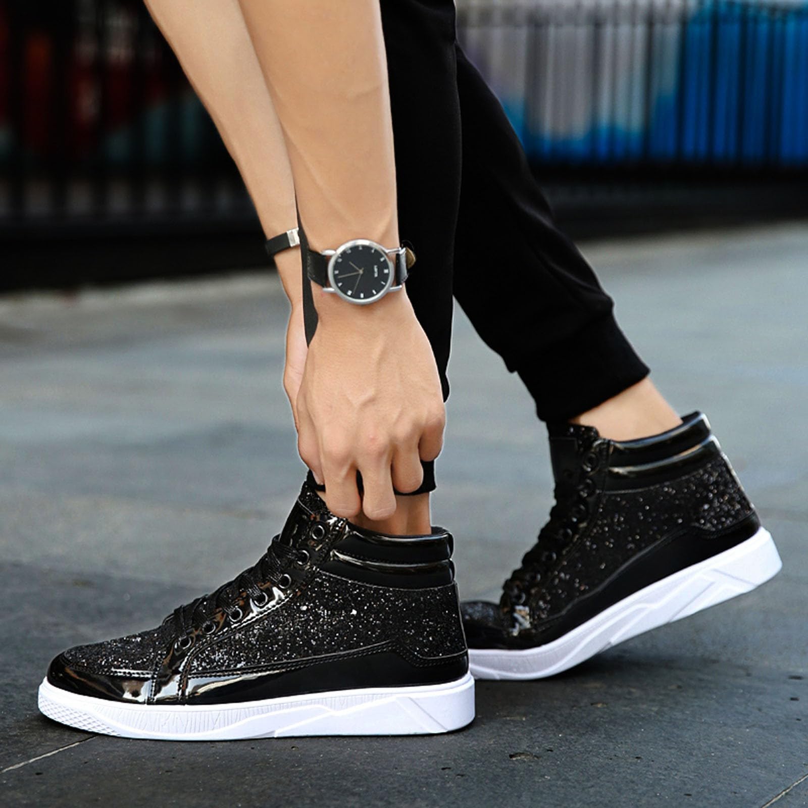 Chaussures de Loisirs Confortables en Cuir Clair avec Paillettes pour Homme