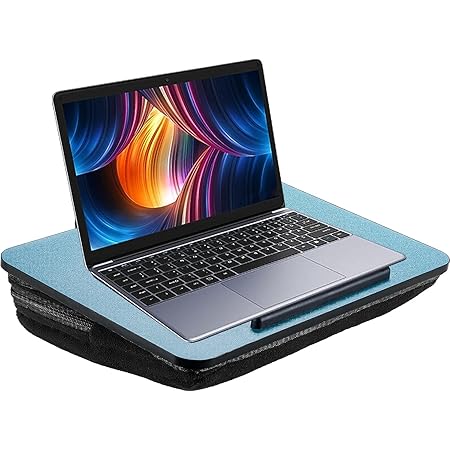 Laptop Lap Desk, Lightweight Portable Laptop Desk with Pillow Cushion, Fits up to 14 inch Laptop, Lap Tray with Zippered Storage Pocket & Anti-Slip Strip for Bed Sofa Travel