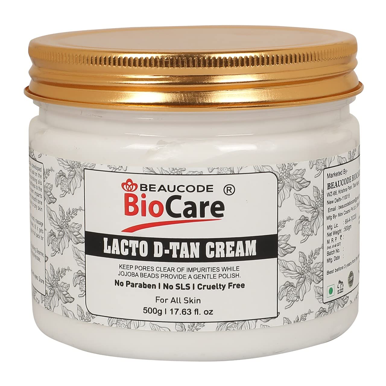 Beaucode BioCare Lacto D Tan Face Cream 500Gm (Pack of 1) For Women & Men For All Skin Types No Paraben||No SLS|| No Sulphate & Cruelty Free