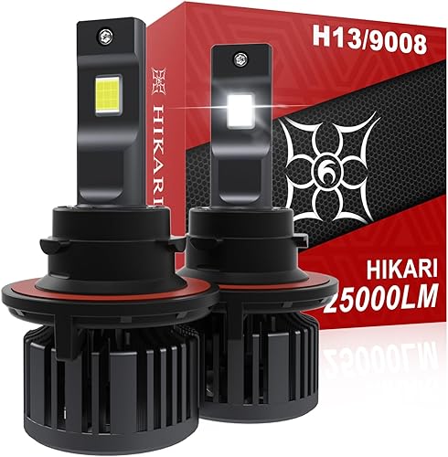 Hikari 2025 25000LM H13 9008 Bombillas de doble haz, luz antiniebla, núcleo 9 LED mejorado de 45 W, kit de LED de alto lúmenes, blanco frío de 6000