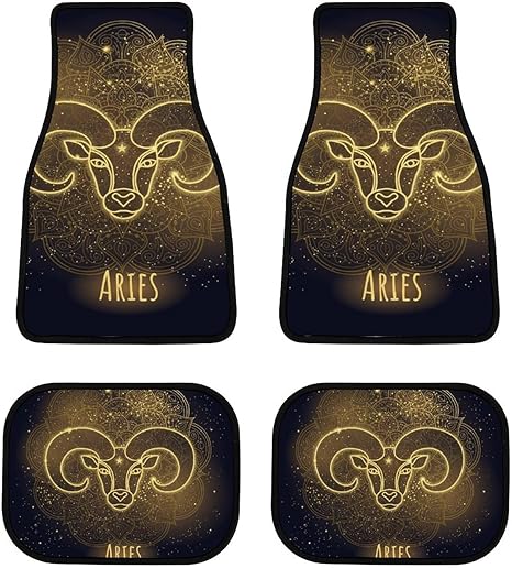 Colorful-Zodiac Black Print Car Front/Rear Floor Mats 4 Pieces Set, Rubber Non Slip Backing Washable, Automotive Carpet Interior Decortaive, for Sedan,Vans,Sedan,RV.