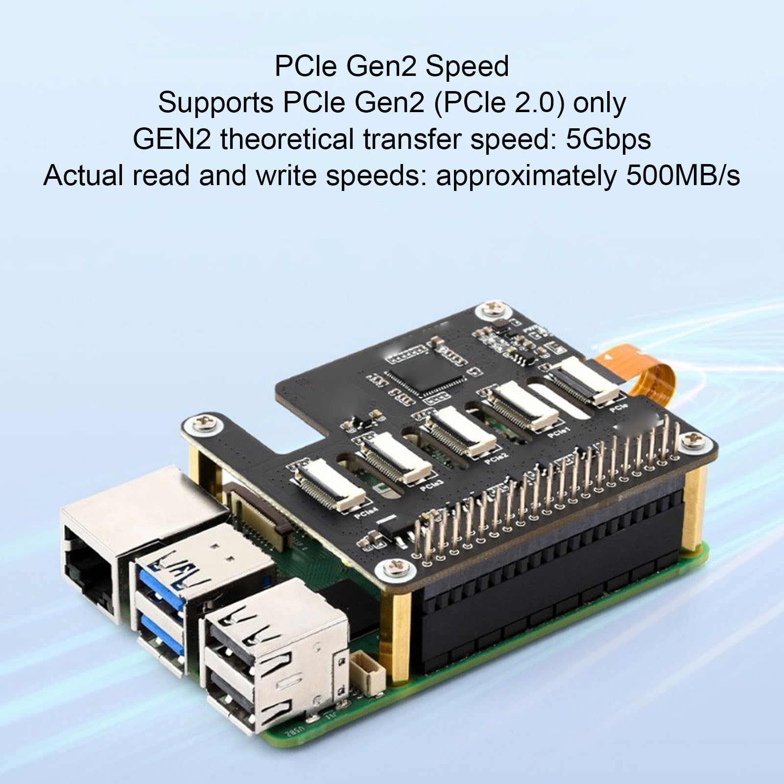 Scheda Adattatore PCIe FFC, Modulo di Espansione PCIe Gen2 a 16 Pin e 4 4 Connettori FFC per Impilare Più HAT, Scheda Adattatore HAT con Indicatore Luminoso Integrato per 5