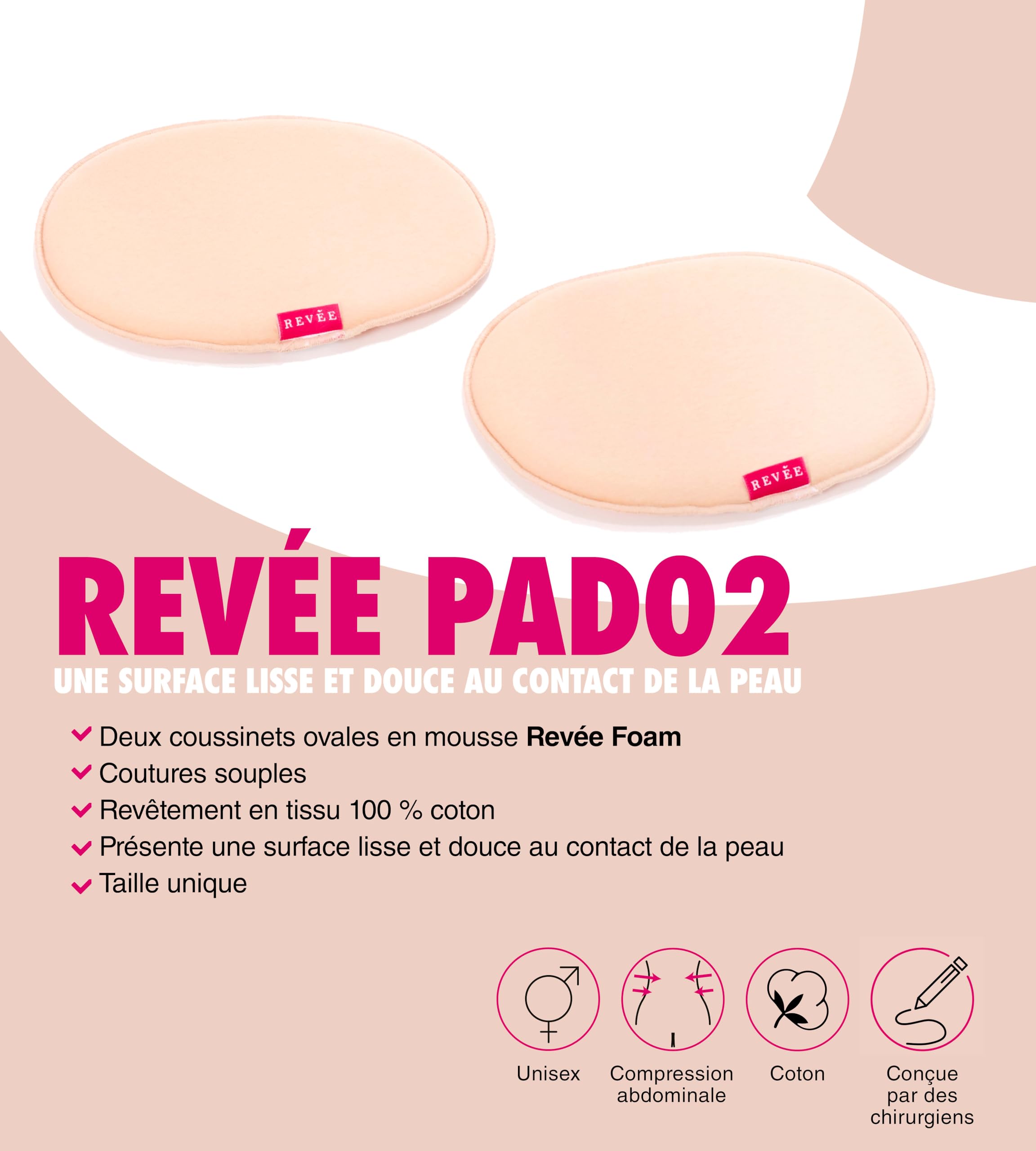 RÉVÉE Pad Coussin à Action Compressif - Coussin sous Gaine Post-Opératoire pour Interventions Abdominoplastie, Liposuccion Abdomen Dos, Lipofilling, Laparocèle, sous Ceinture Post Accouchement