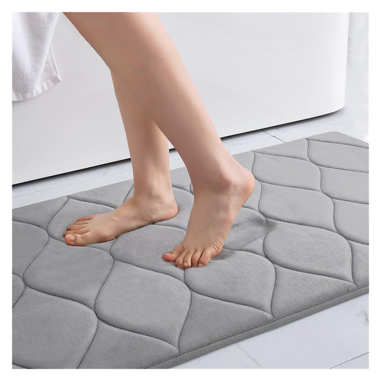 Tappetino Bagno Tappetino da bagno in memory foam Tappeto assorbente Cucina Casa doccia antiscivolo Tappetini in velluto(Light Gray,61x90cm)