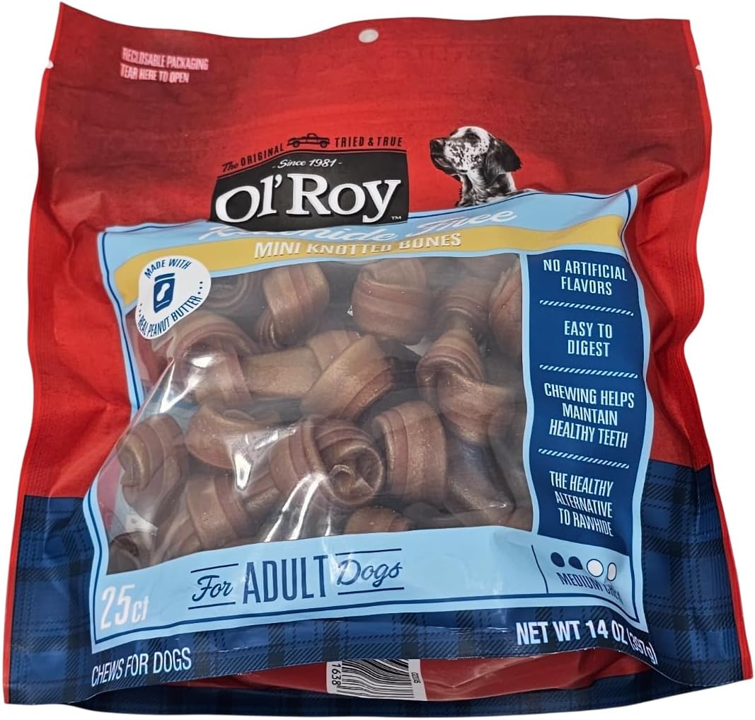 Ol' Roy Rawhide Free Mini Knotted Bones Peanut Butter Flavor Dog Treats, 14 Ounces