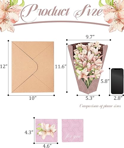 Miniatura 6 de Gcardist Tarjetas desplegables, paquete de 5 tarjetas de felicitación de ramo  Tarjetas de felicitación de flores de papel 3D de 12 pulgadas para el