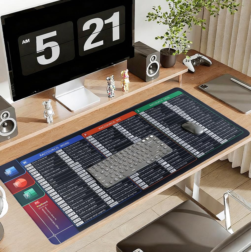 Tapis de Souris 900x400 Raccourcis Clavier Français Excel/Office Imperméable