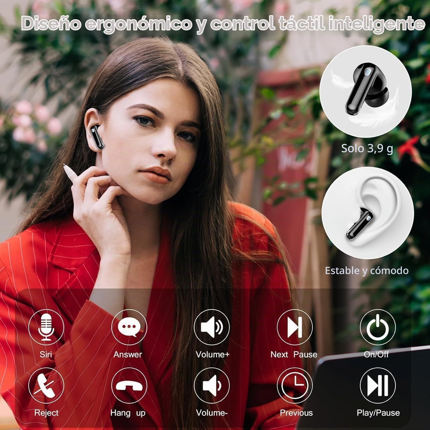 Auriculares Inalambricos Bluetooth 5.4, Auriculares Bluetooth HiFi Estéreo con HD Mic, Auriculares IP7, Mini Cascos Inalambricos con LED Pantalla, Reproducción de 40H, para Deportivos Trabajos